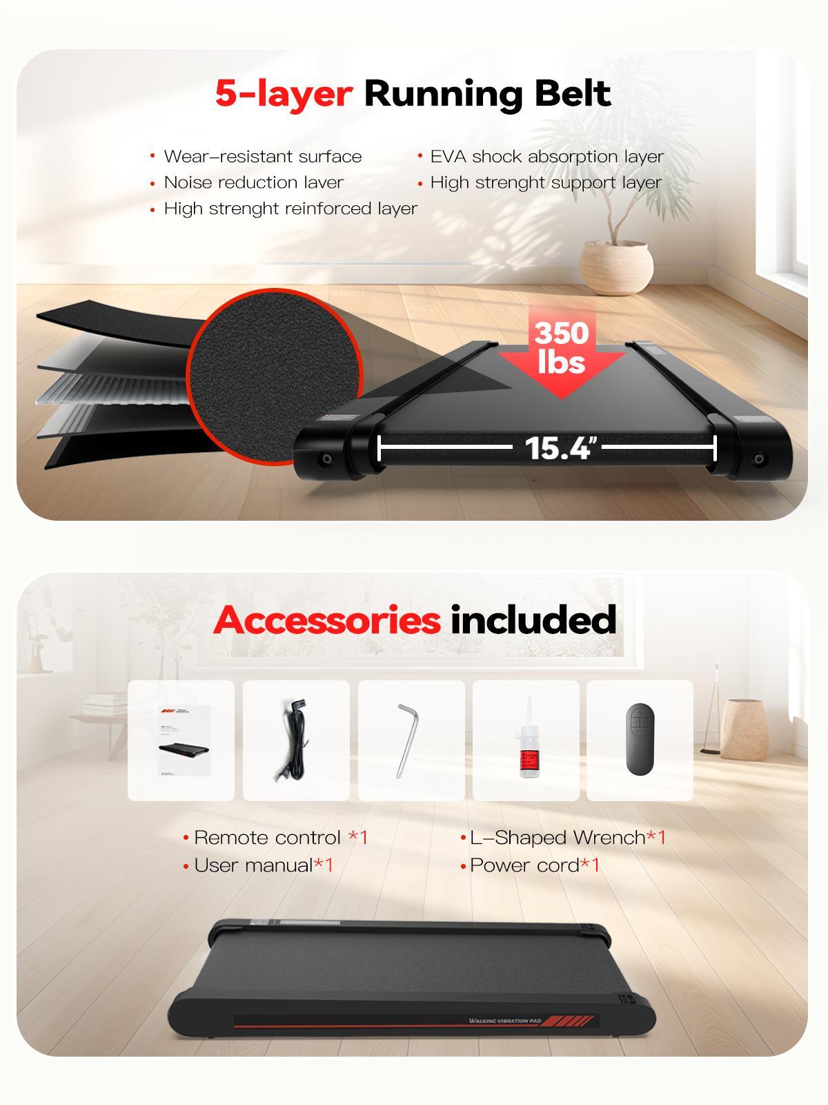 Walking Vibration Pad,Vibrating Plate, Remote Control & APP, Lightweight Under Desk Treadmills For Home & Office,Servo Motor Technology, 3 in 1 Portable Walking Pad Treadmill, 350 Lbs Capacity, 3.8 Mph, 22 Lbs