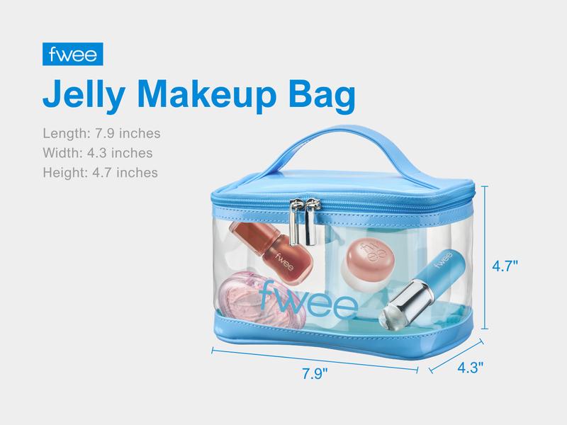 fwee Jelly Makeup Bag - Lightweight & Spacious Travel Cosmetic Case, 7.9" x 4.3" x 4.7"