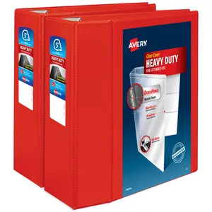 Avery Heavy-Duty View 3 Ring Binder, 5 Inch EZD Rings, Great for Portfolio Binders, Office Binders, School Notebook Binders, and More, 2 Red Binders (2-Pack of 79327)