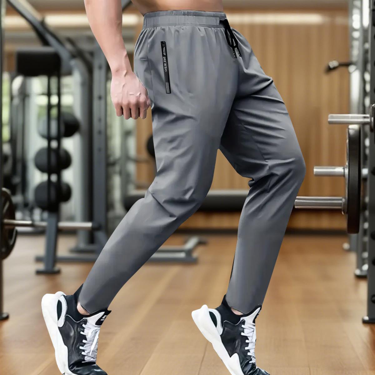 Men's Ice Silk Jogger Pants - Breathable Material Jogger, High Elasticity, Stretchy - Fitness Outfit with Zippered Pockets - Casual Athletic Jogging Trousers - Suitable for Running, Outdoor Activities - Black, Gray, Khaki, Blue