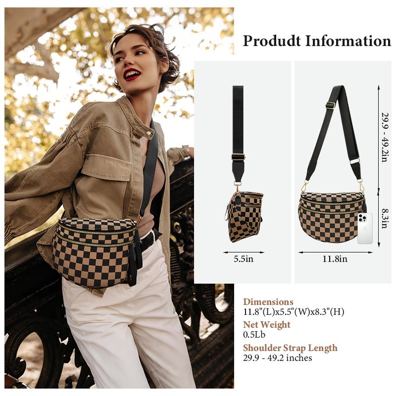 CHERUBEL Fashionable Checkerboard Pattern Bag Minimalist Purse with Detachable Strap Large Capacity Crossbody Fanny Pack for Work Weekend Y2K Design Perfect for TikTok Fashion Everyday Use Shoulder Bags Women's Fanny Packs & Belt Bags tiktokshopspringglow