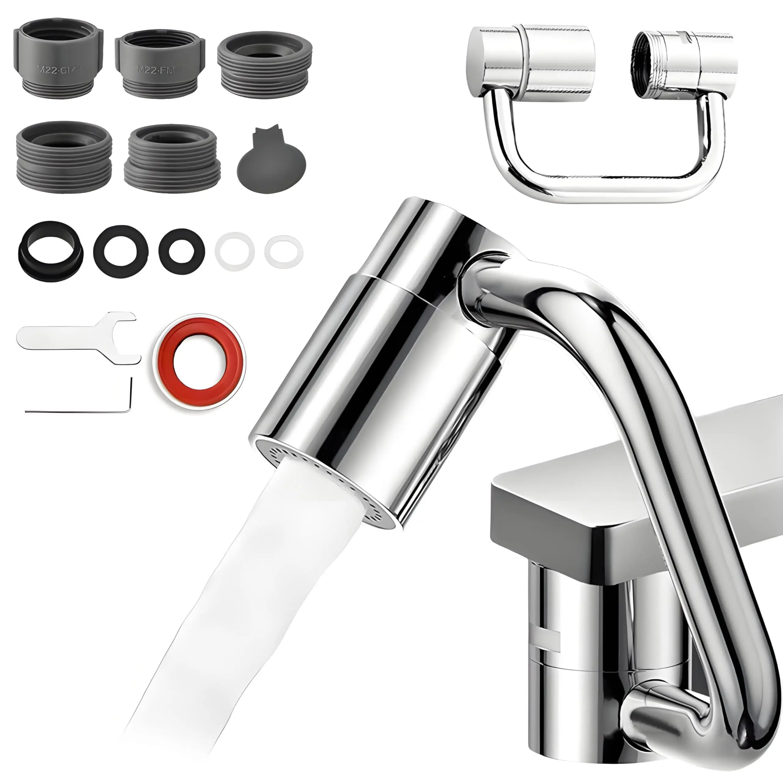 Faucet Aerator Extender, Metal Kitchen & Bathroom Fixture Accessory with 360° Rotation, 2-Mode Nozzle, Easy Installation & Enhanced Efficiency