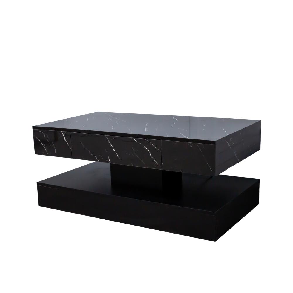 LED Coffee Table with Storage Drawer, Modern 16.93" Living Room Center Table, RGB Light Coffee Table Furniture, Black Finish