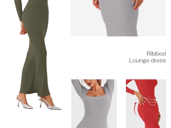 REORIA Women's Chic Black Square Neck Long Sleeve Bodycon Maxi Dress Autumn Casual Ribbed Soft Lounge Dresses Women's Wear Elegant Machine Washable Basic Minimalist Style