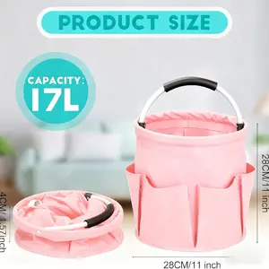 1 Pack 17L Large Capacity Foldable Storage Basket with Handle & 6 Side Pockets, Thickened 600D Oxford Fabric Wear-Resistant Waterproof Portable Collapsible Organizer, Multi-Purpose for Home Outdoor Garden Beach Picnic Laundry Bag with Compartments