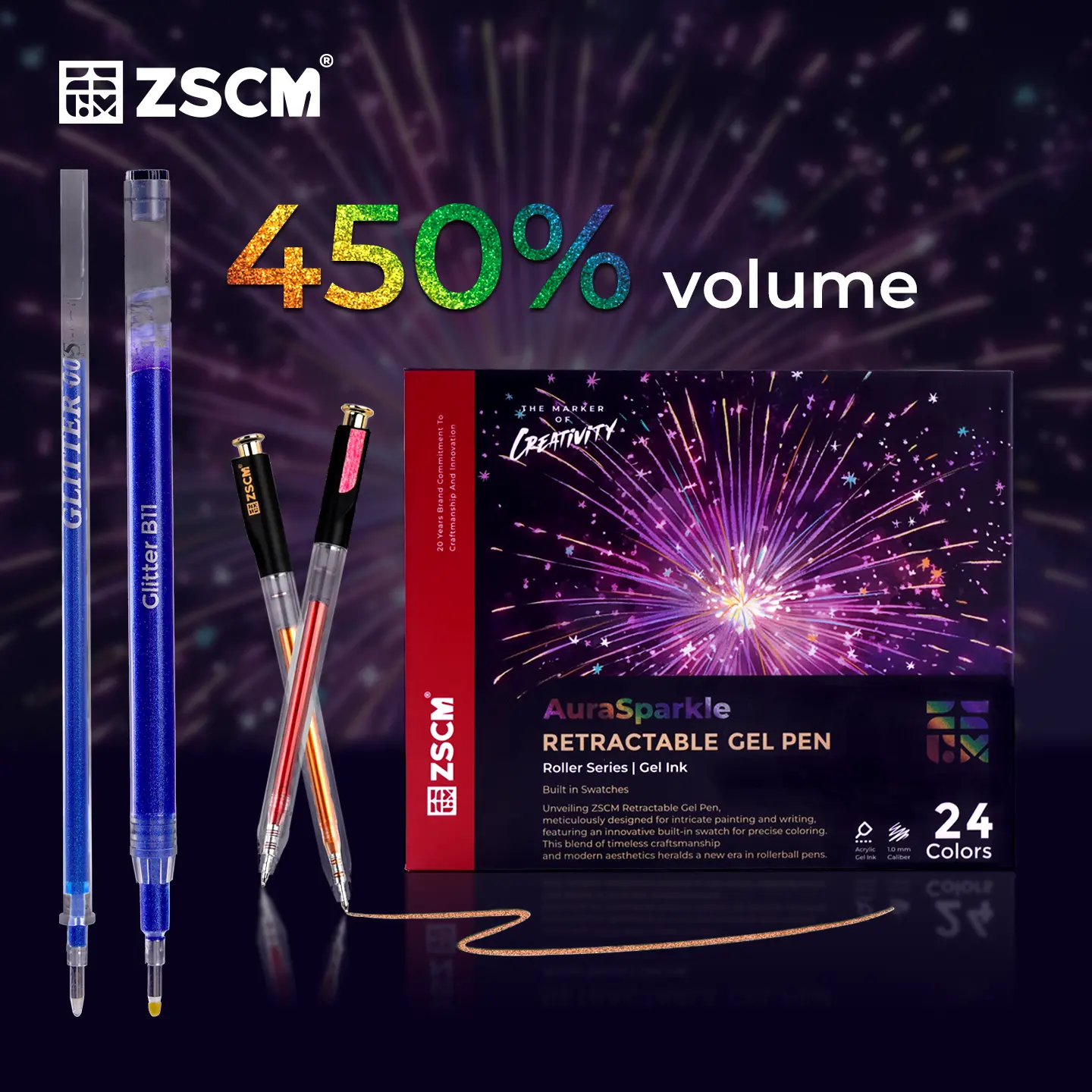 ZSCM AuraSparkle Retractable Glitter Gel Pens - 12 Metallic Colors, 1 mm Fine Point, Glitter Ink with Metallic Sparkles, Smooth-Write Office Stationery for Adult Artists & Enthusiasts, Back to School Supplies