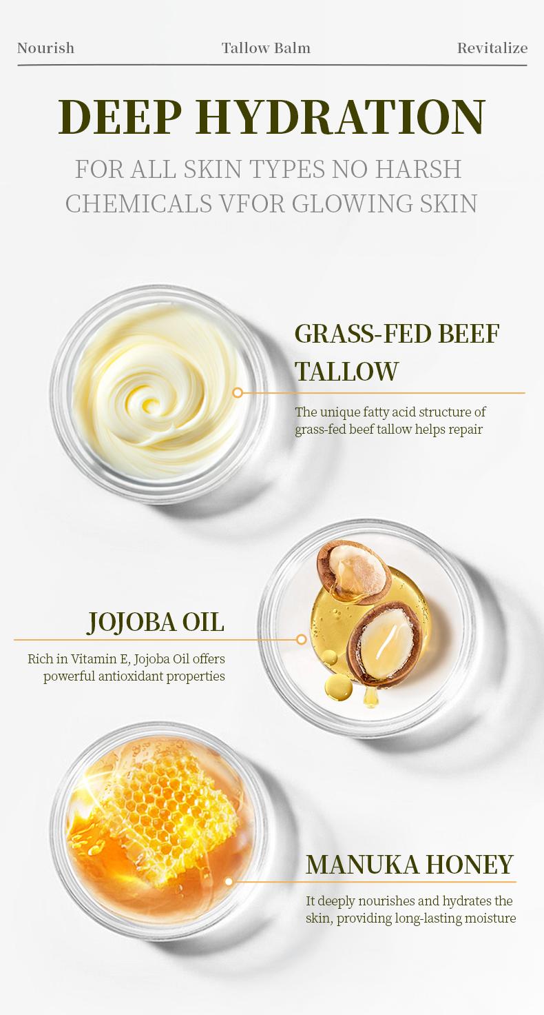 Organic Whipped Grass-Fed Beef Tallow Balm with Raw Manuka Honey – All-Natural Moisturizing Cream for Face, Body & Lips – Handmade Skin Care for Soft, Smooth & Nourished Skin – 4 Oz Jar