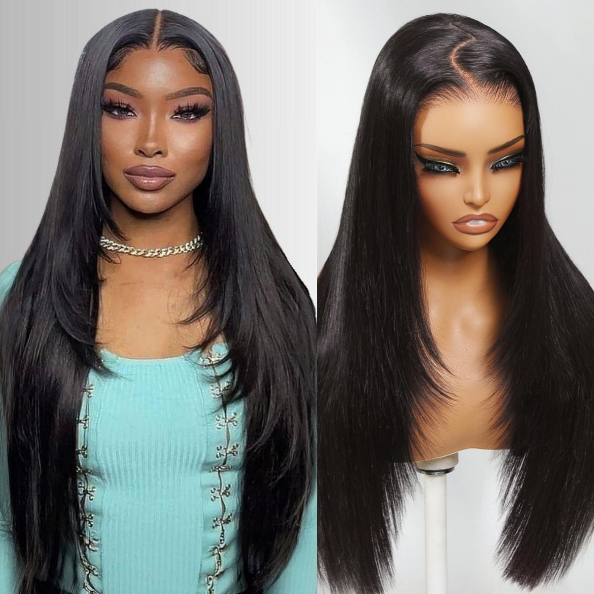Unice Glueless Black Cherry Layered Straight Wig with Drawstring Pre Cut 7x5 HD Lace Closure Human Hair Wigs with Invisible Knots Beginners Friendly Natural Scalp SpringStatements