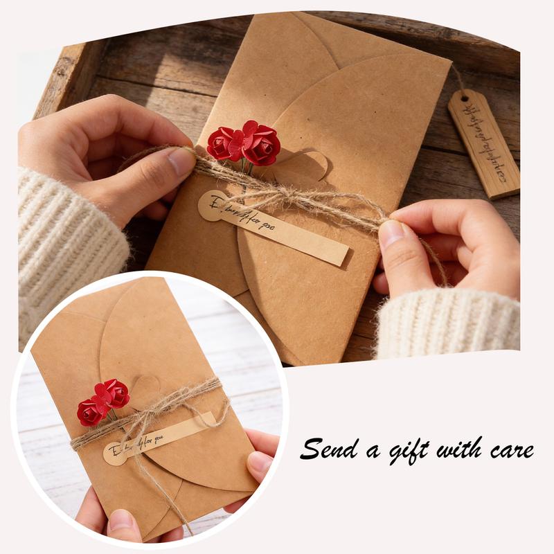 Valentine's Day Love Letter Stationery Set, Vintage Brown Leather-Toned – Red Rose Paper Envelopes Gift Box for Her