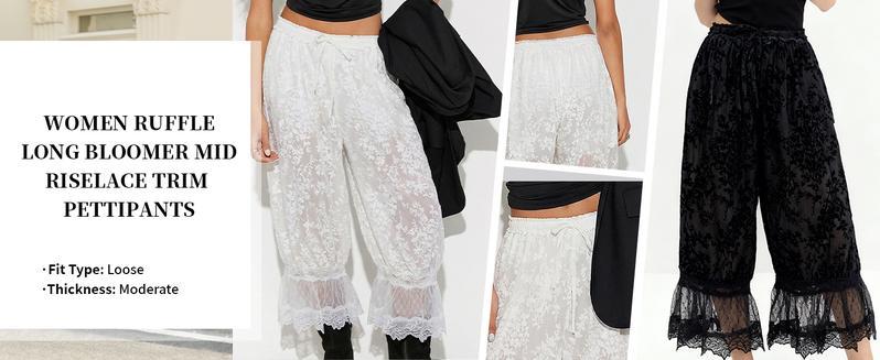 Mundoven Women Lace Trim Long Bloomers Y2k Floral Ruffle Elastic Mid Rise Pettipants Cropped Flared Slips Pants Mundoven Women Lace Trim Long Bloomers Y2k Floral Ruffle Elastic Mid Rise Pettipants Cropped Flared Slips Pants