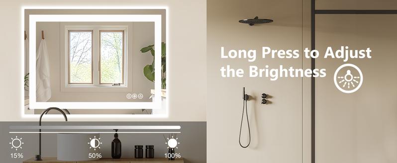 【Valentine's Day gift】Sweet Furniture Bathroom Vanity Mirror - Anti-Fog, Dimmable Rectangle Mirror with Front & Backlight, Smart Memory Function, Tempered Glass