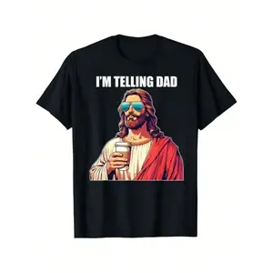 100% Premium Cotton T-shirt I'm Telling Dad Shirt Funny Religious Christian Jesus Meme T-Shirt