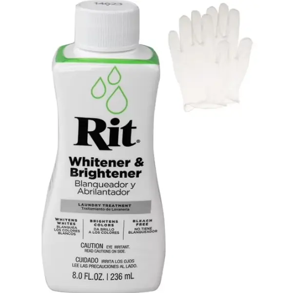 Rit Whitener and Brightener 8 oz Liquid Fabric Dye for Clothing Décor & Crafts with Pair of Medium Latex-Free Vinyl Gloves