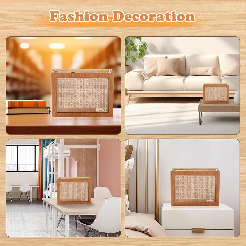 Wooden Cash Money Saving Box,Piggy Bank for Kids & Adults,10000 Savings Challenge Box,Coin Bank Toys Gift for 3-12 Year Old Boys & Girls (10000 Dollar)