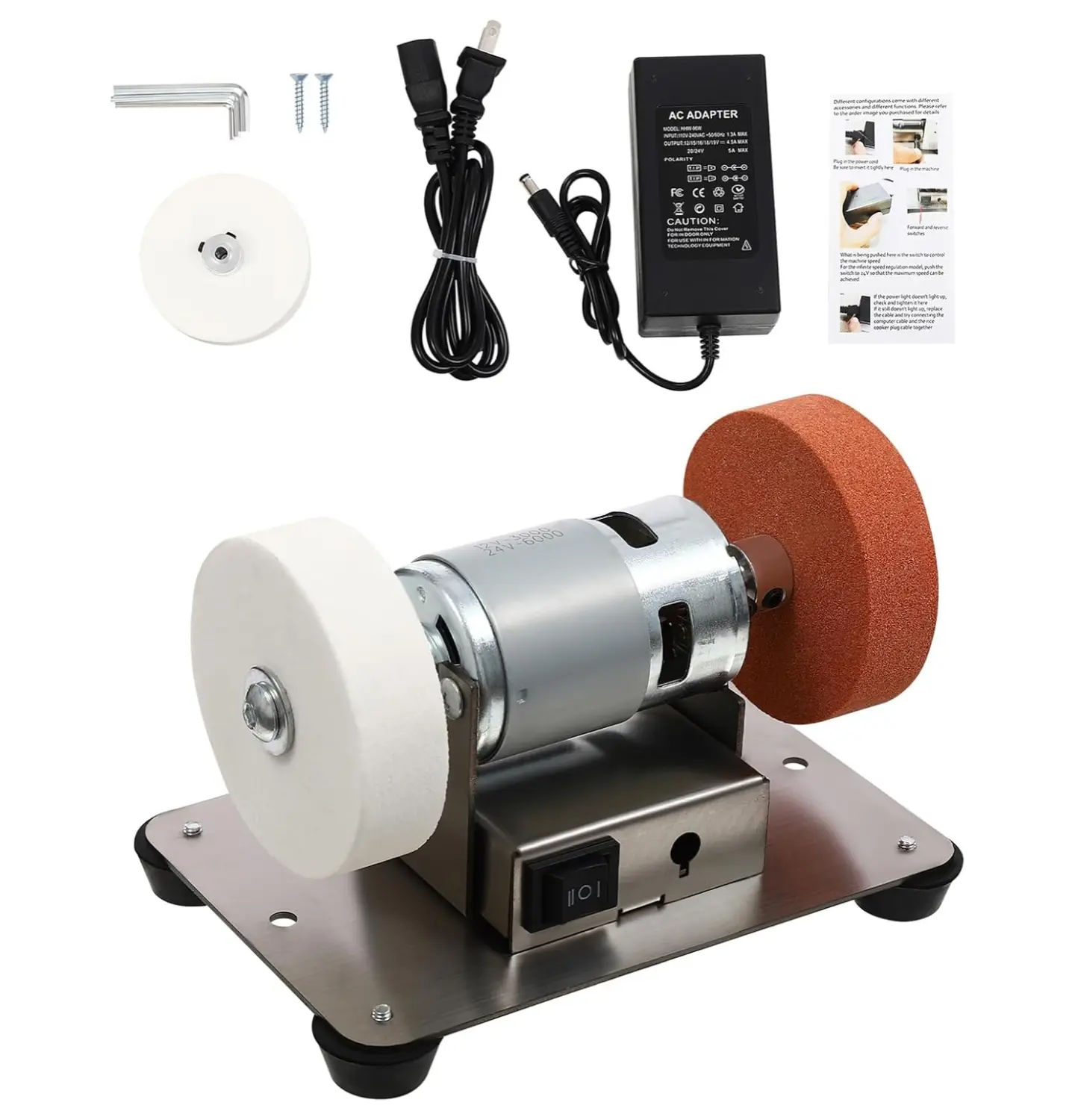 Mini Electric Bench Grinder - 96W Power Benchtop Sander with 2 Wheels, Flexible Speed Range Multi-Purpose Machine for Metal Grinding & Polishing, Woodworking, Knife Making (6.3 * 3.9 * 3.9In), Steel