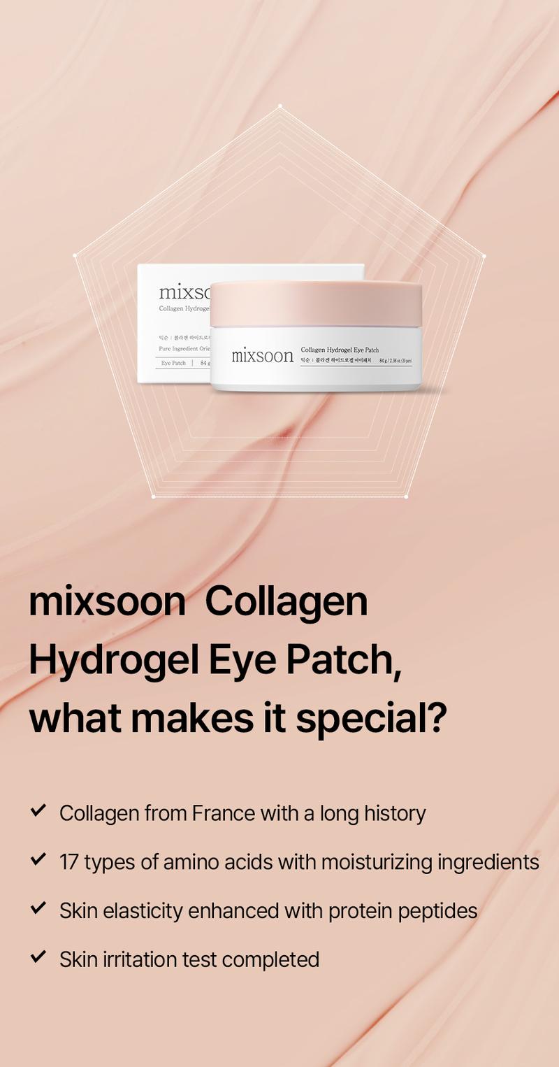 [mixsoon Official Shop] Collagen Hydrogel Eye Patch 30 pairs (60ea) - Collagen Patch that adds elasticity to bulging and wrinkled eye areas, Korean Skincare for Glass Skin