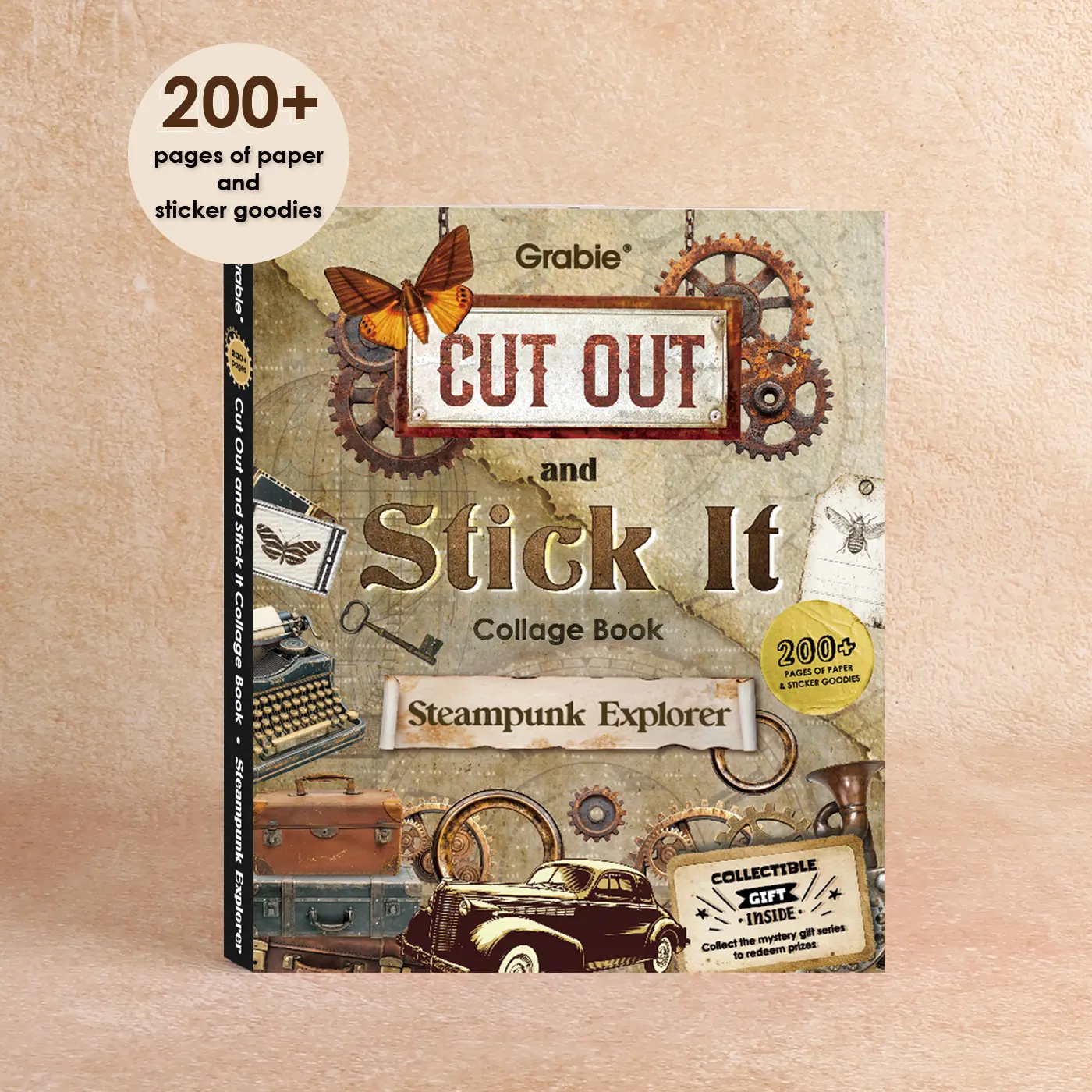 Grabie Steampunk Explorer Vintage Collage Activity Book - 200+ Pages, Mechanical & Invention Motifs, Bleed-Resistant Papers, Cut-Outs, Stickers, School Supplies, Creative Craft Supplies, Back to School Gift
