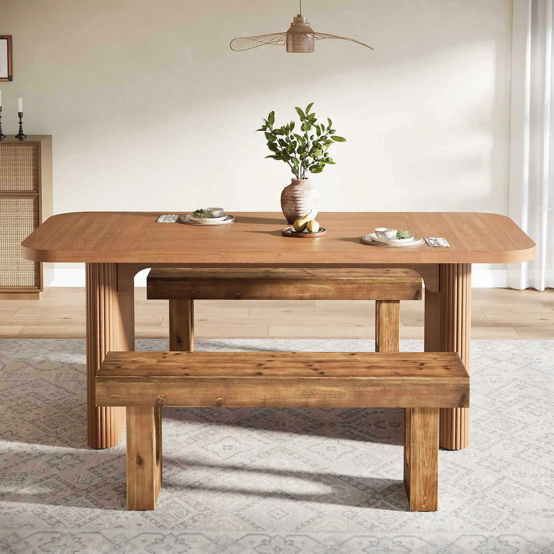 Tribewood Solid Wood Dining Bench, 47" Long With Sturdy Legs for Kitchen, Living Room, Farmhouse Indoor Table, Rustic Brown