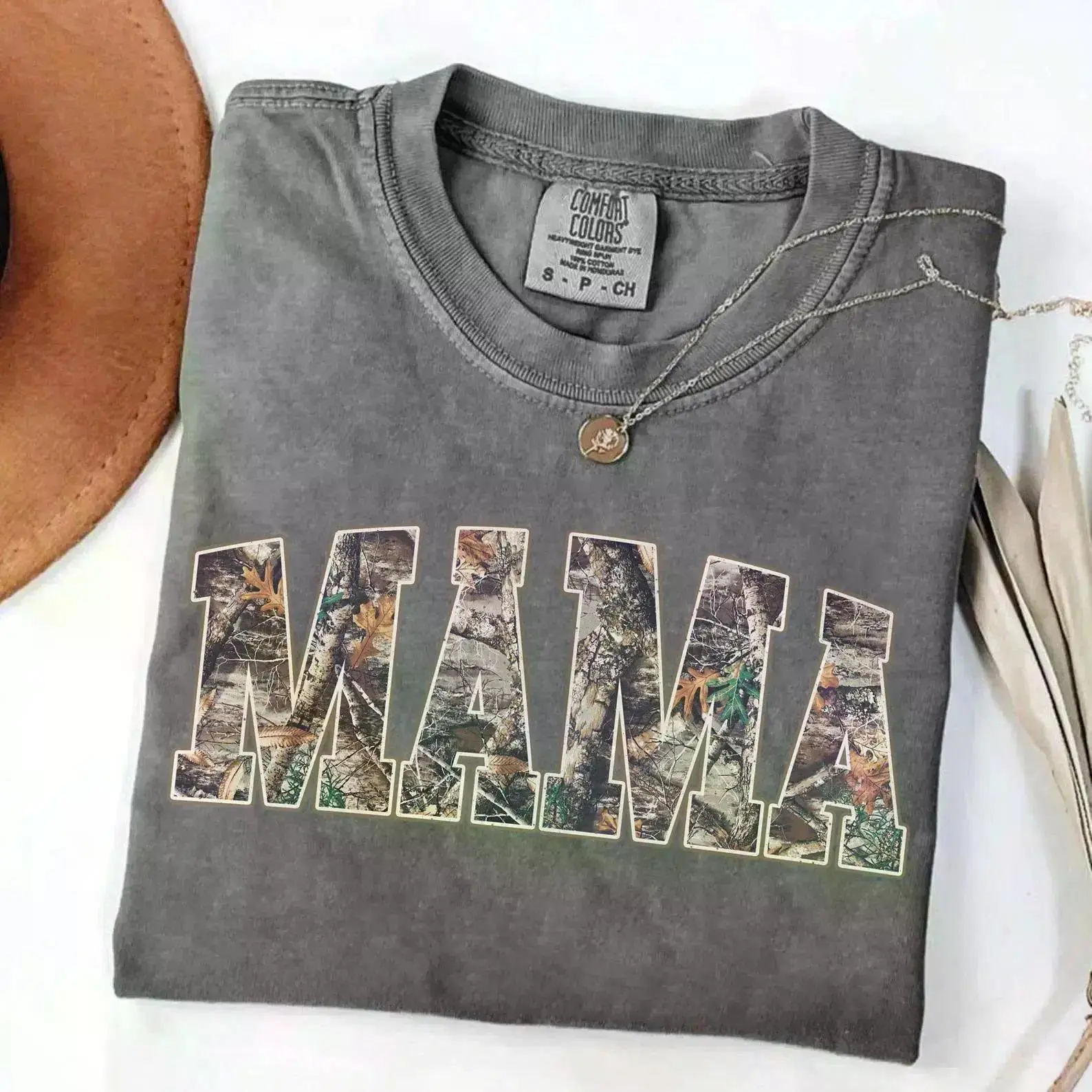 Hunting Mama T-Shirt - Comfort Colors, Camo Mama Graphic Tee, Retro Varsity Mama Shirt, Camouflage Hunting Mom Tee, Mother’s Day Gift Shirt