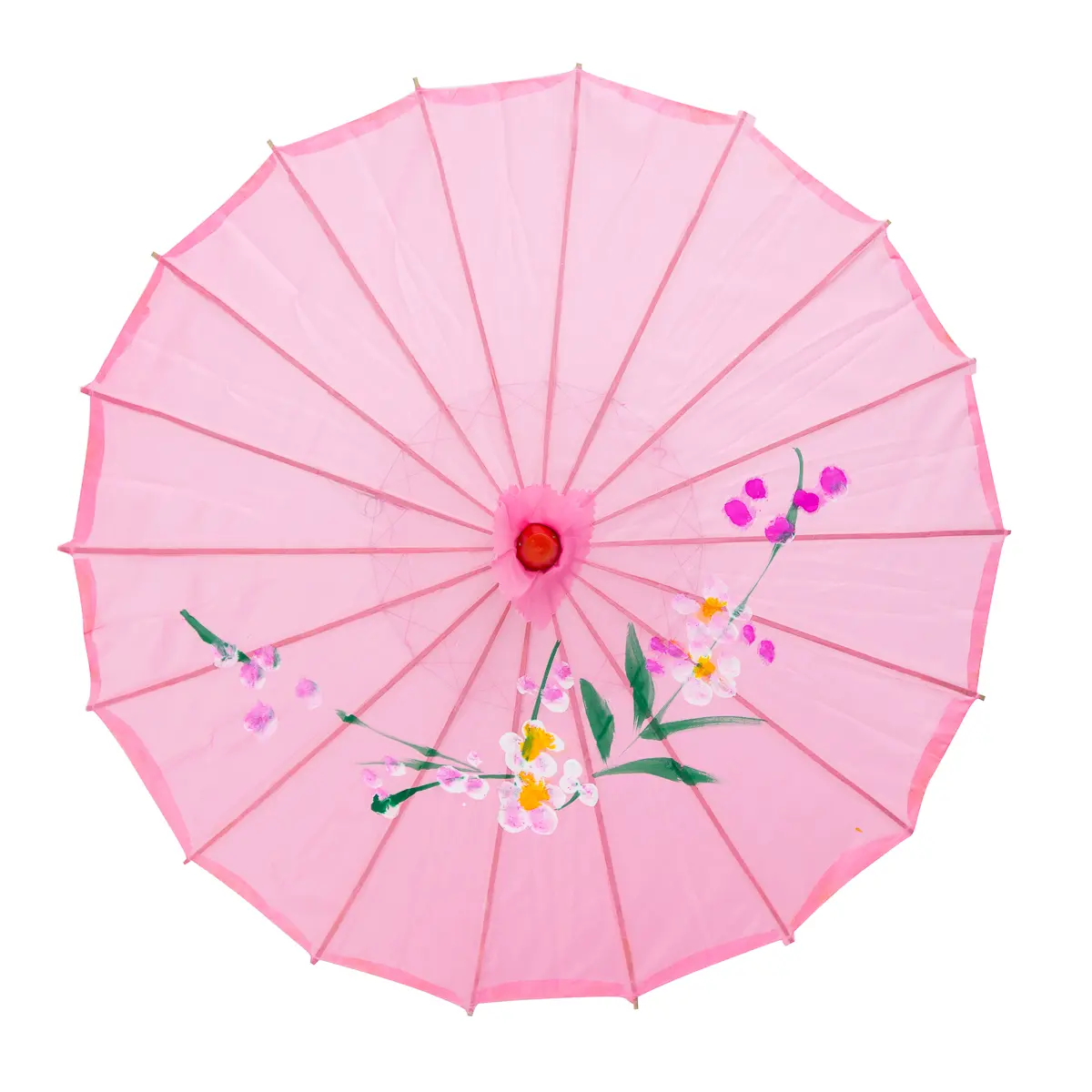 Thy Home 33" Diameter Round Handmade Bamboo Japanese-Chinese Short Handle Garden Parasol - Fabric Canopy, Natural Wooden Handle, Indoor/Outdoor Use for Weddings, Home Decoration
