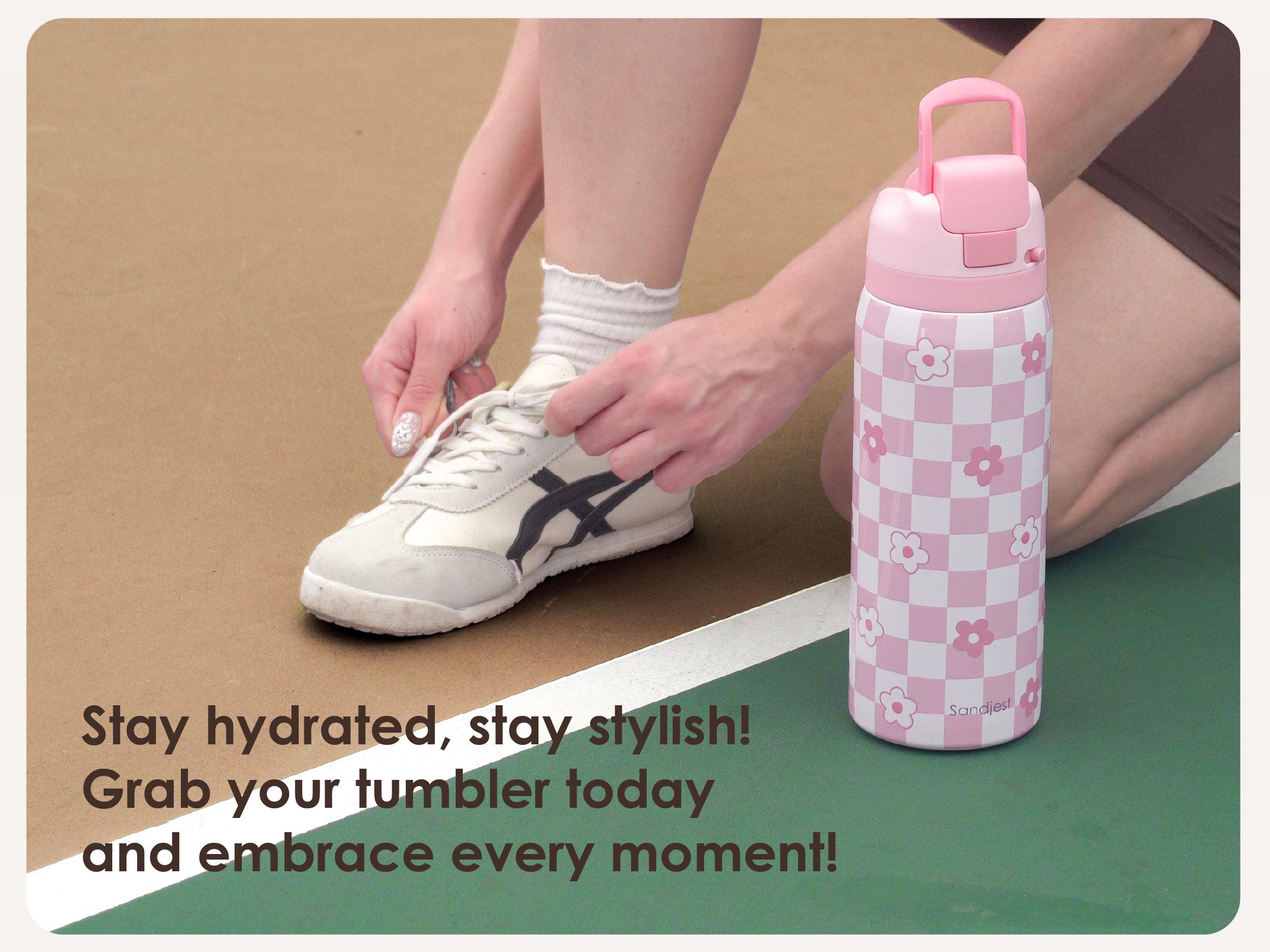 SANDJEST 32oz Water Bottle with Straw Push Button Lid, Stainless Steel Portable LeakProof Drinkware Flask, Spring Gift for Travel Outdoor Mother's Day