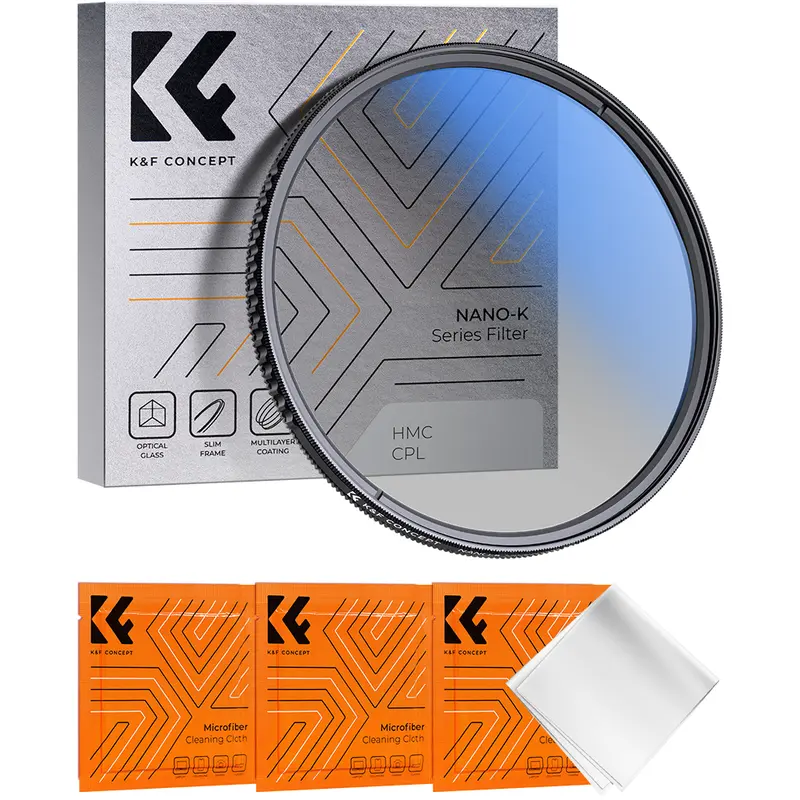 【K&F CONCEPT】 82mm Circular Polarizer Optical Glass Lens Filter Ultra-Slim 18 Multi-Layer Coatings Circular Polarizing Filters with 3 pcs Claening Cloth for Camera Lens (K Series), Cleaning Cloths, Agc Glass