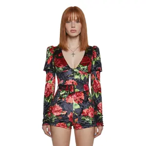 Chic Manners Velvet Romper - Black/Red