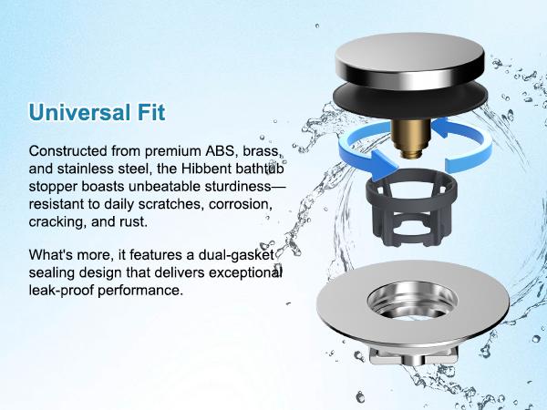 Hibbent Bathtub Drain Stopper, Bathroom Drain Stopper with Hair Catcher, Bath Tub Drain Strainer Plug and Cover