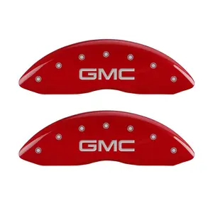 MGP 4 Caliper Covers Engraved Front & Rear GMC Red Finish Silver Letters