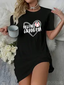 Funny Baseball Apparel Baseball Grandma Heart Women Casual Dress