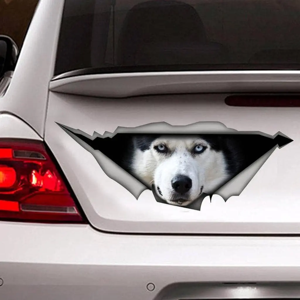 M Size Permanent 3D Crack Vinyl Decorative Car Sticker - Self-Adhesive, Easy to Install, Waterproof, Realistic Look, Husky/Goldendoodle/Beagle Fit, Visible from the Outside, Vehicle Body Panel Decal