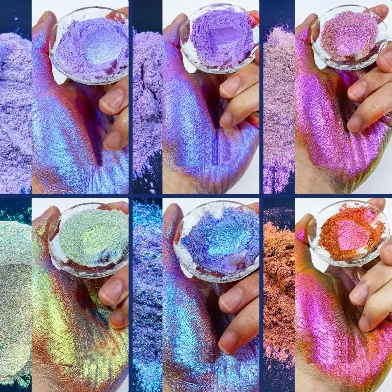 1 Box Chameleon Mica Pigment Nail Art Powder Aurora Chrome Polarized Neon Dust Pearlescent for Makeup Eye shadow Manicure Powder