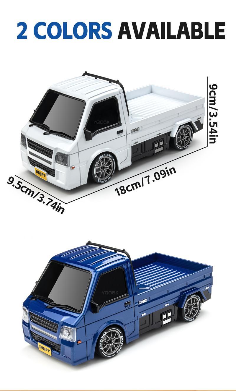 Drift Pickup Truck 1:24 Scale 4WD Remote Control Car with Dual Tire Sets Realistic Design 16-18 km/h Speed 2.4GHz Control 49-66 ft Range Blue/White