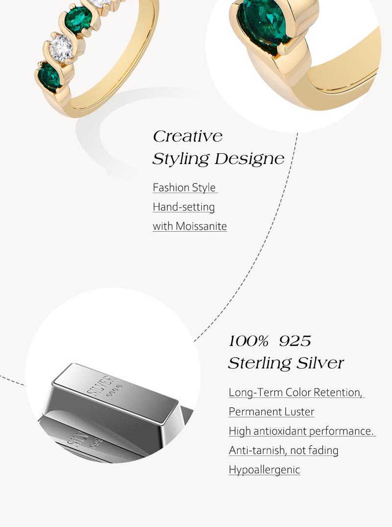 ATTAGEMS Round Brilliant Cut D Color VVS1 S925 Sterling Silver Lab-Created Moissanite& Green Stone Exquisite Jewelry Ring Wedding Engagements Gift  R322