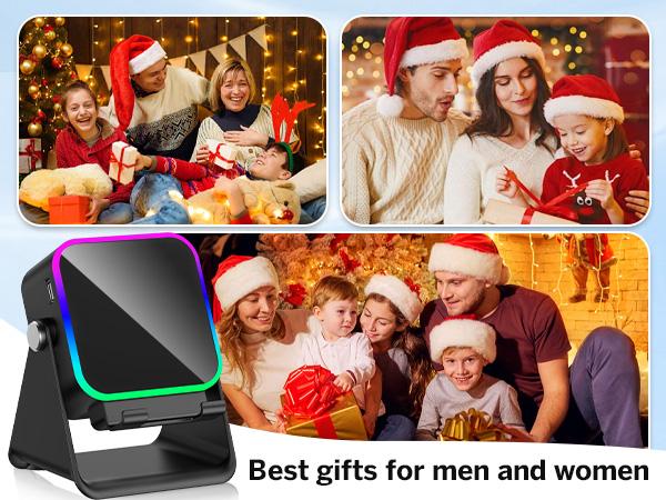 Wireless Induction Audio Speaker Stand, 5in1 Cellphone Holder, 3500mAh Rechargeable Emergency Power Bank,360° Adjustable Mobile Tablet Stand with Colorful Ambient Light Gifts for Men Women
