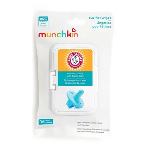 Munchkin Arm & Hammer Pacifier Wipes - Safely Cleans Breast Pump Parts and Feeding Essentials for Baby and Toddler, 1 Pack, 36 Wipes Bottle Care