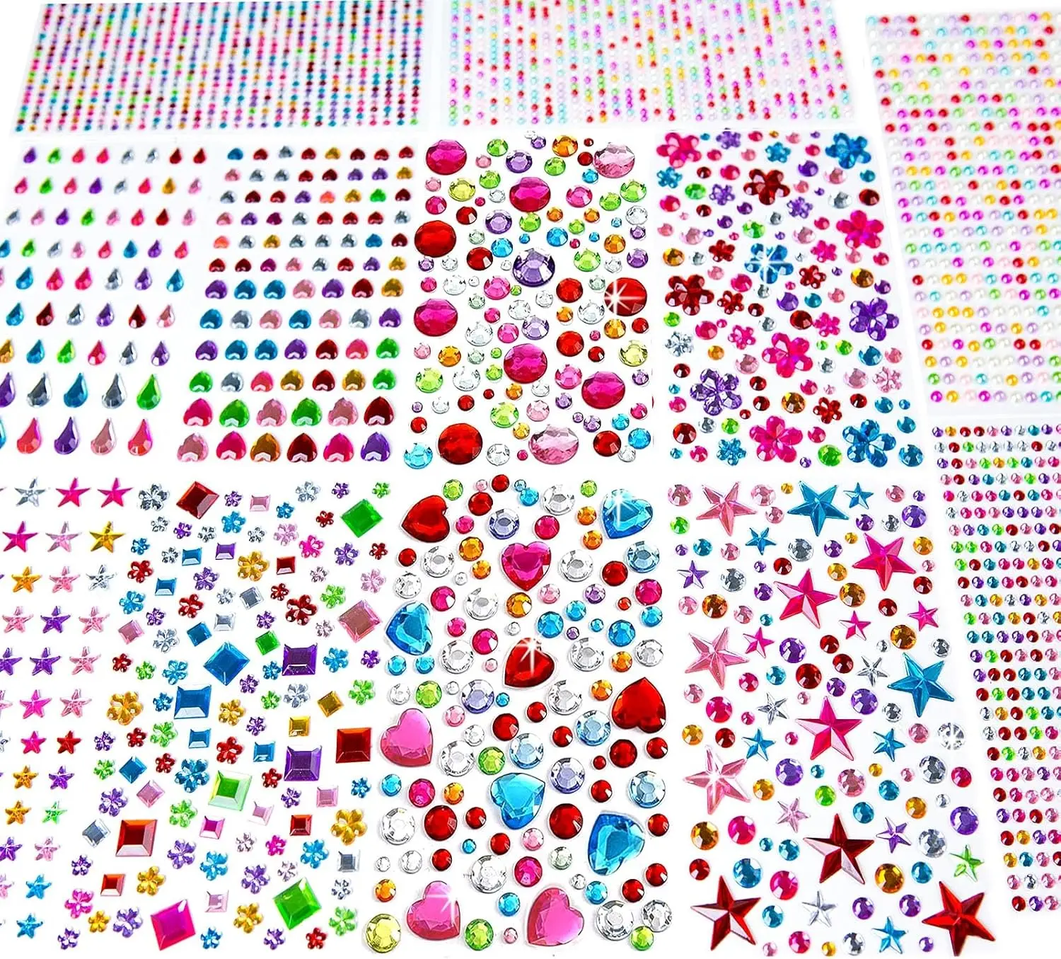 3228 Pcs - Gems Stickers, Self Adhesive Rhinestone Jewel Stickers, Acrylic Gems DIY Craft Decorative Diamond Stickers, Assorted Shapes Jewels Rhinestones Stickers, Gems Sticker Crafts for Kids