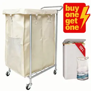 【Buy 1 Get 1】Bathola Multifunction Rolling Carts, 2-Section Rolling Hamper, ≈40 Gallons (150L), For Storage of Garage/Pet Toy/Garden Tools/Yard Cleaning Tools, Removable Liner, Steel Frame with Handle, Blanket Storage, 26.77 x 15.75 x 33.46 Inches,