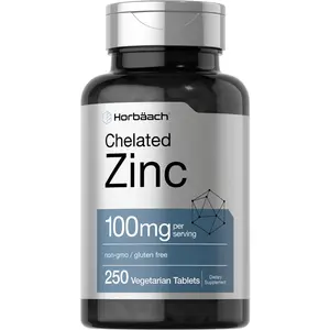 Horbäach Chelated Zinc Supplement 100mg | 250 Tablets | High Potency & Superior Absorption | Vegetarian, Non-GMO, Gluten Free