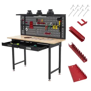 Garvee 60-inch Heavy Duty Workbench with Drawers & Pegboard, 2000LBS Capacity Work Bench with LED Light, Power Strip Outlets for Garage Workshop, Woodworking, Automotive Repair