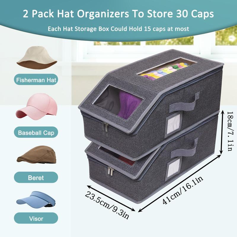 Stackable Hat Storage for Baseball Caps, 2 PCS Hat Storage Boxes for Closet, Holds up to 30 Caps with Cardboard, Hat Organizer for Women & Men Meaningful gifts for Christmas
