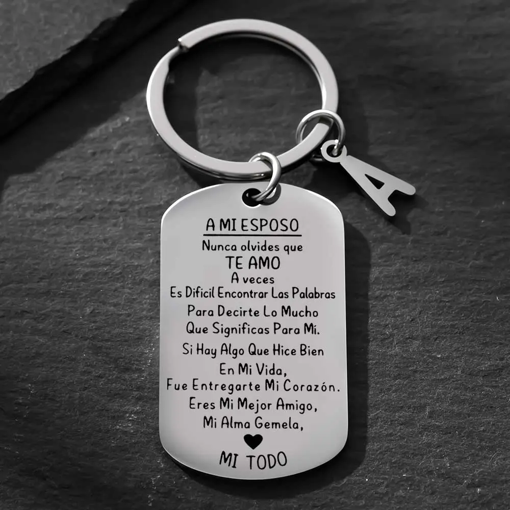 Stainless Steel Romantic Couples Keychain, Custom Luxury-Inspired Metal Nameplate Initial Everyday Carry Keychain, Elegant Anniversary Gift for Husband, Custom Keychains, Luxury-Inspired Keychains