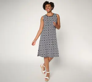 Susan Graver Regular Printed Liquid Knit A-Line Dress with Back Tie