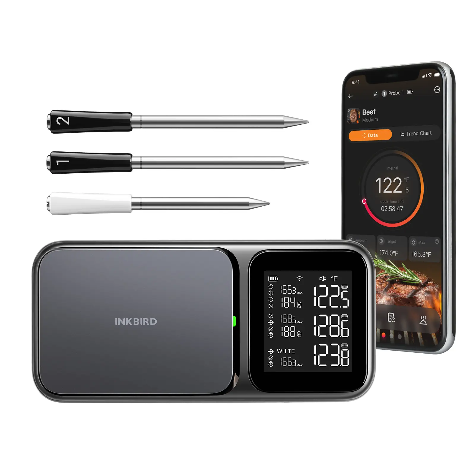 INKBIRD 5G WiFi & Bluetooth 5.4 Smart Food Meat Thermometer - 3 Multi-Sensor Probes, NIST Approved Accuracy, Stainless Steel Kitchen WiFi Wireless Thermometer for Grilling,home essentials