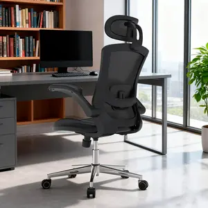 【New Year Flash Sale】Office Chair, Ergonomic Breathable Mesh,Flip-Up Arms and Adjustable High Back Lumbar Support,Comfy Computer Chair for Home Office KC-5140