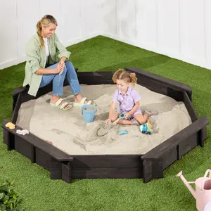 Best Choice Products Kid's Octagonal Wooden Outdoor Sandbox w/ Benches, 8 Seats, Cover, XL Sandpit, Liner