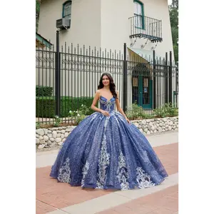 Juliet 1512H Strapless Applique Glitter Tulle Quinceanera Dress
