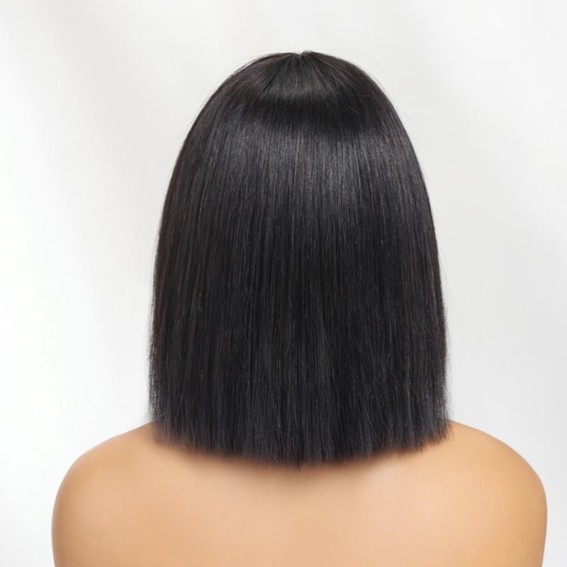 UNice Glueless Silk Straight Short Bob Wig with Bangs Full Machine Made Human Hair Wigs for Natural Looking