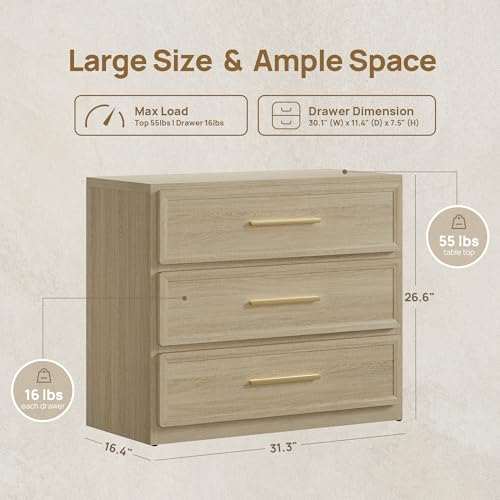 SICOTAS Night Stand Oversized Extra Large Nightstand Tall Bedside Side Table with 3 Drawers with Storage Modern End Table with Golden Handles Night Stands for Bedroom Sofa Couch Office