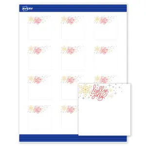 Avery Printable Square Business Cards, 2" x 2", Matte White, Pre-printed Holly Jolly Metallic Sparkles Design, Sure Feed Technology, Laser & Inkjet Compatible, 240 Total